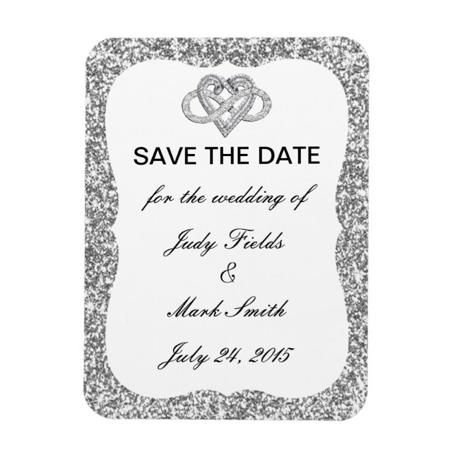 Silver Glitter Infinity Heart Save The Date Magnet (Vertical)
