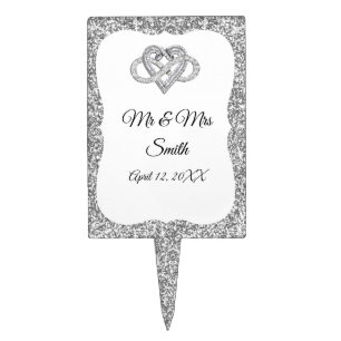 Silver Glitter Infinity Heart Wedding Cake Topper