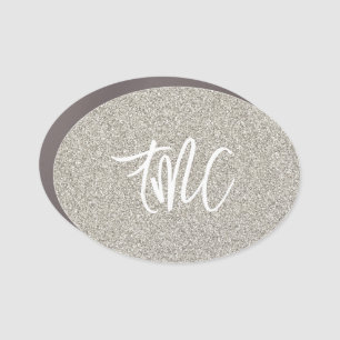 Silver Glitter INITIALS Glam Travel Automotive Car Magnet