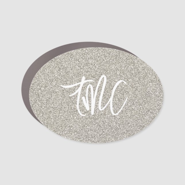 Silver Glitter INITIALS Glam Travel Automotive Car Magnet (Front)