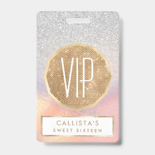 Silver Glitter Iridescent Holographic Gradient Badge