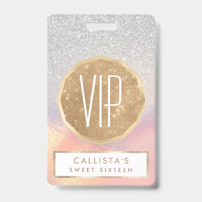 Silver Glitter Iridescent Holographic Gradient Badge (Front)