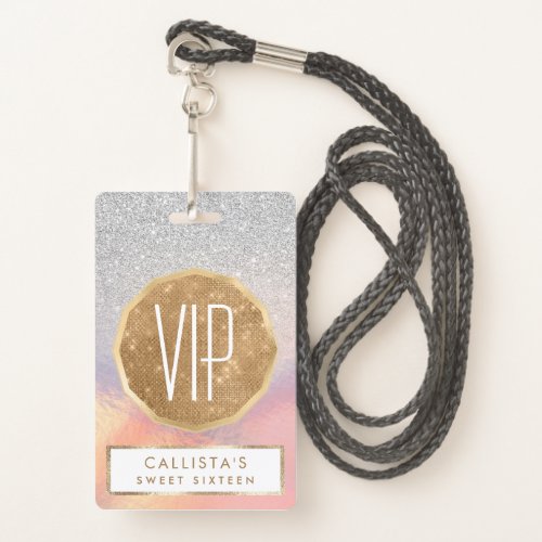 Silver Glitter Iridescent Holographic Gradient Badge