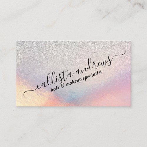 Silver Glitter Iridescent Holographic Gradient Business Card