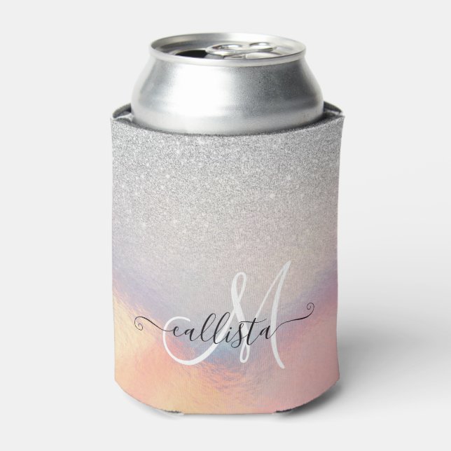 Silver Glitter Iridescent Holographic Gradient Can Cooler (Can Front)