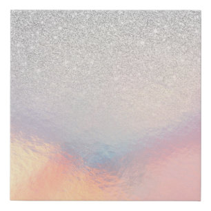 Silver Glitter Iridescent Holographic Gradient Faux Canvas Print