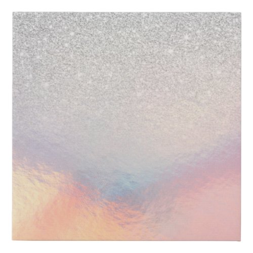 Silver Glitter Iridescent Holographic Gradient Faux Canvas Print