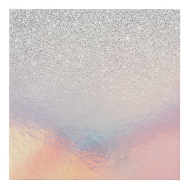 Silver Glitter Iridescent Holographic Gradient Faux Canvas Print (Front)