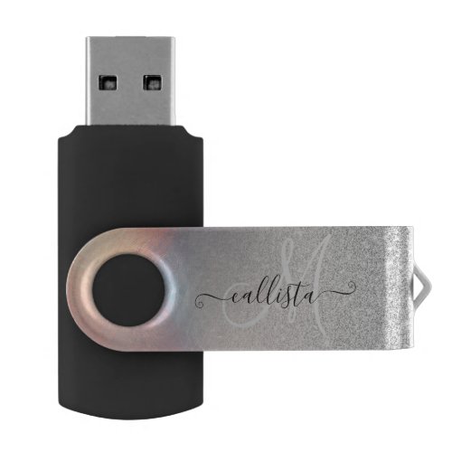 Silver Glitter Iridescent Holographic Gradient Flash Drive