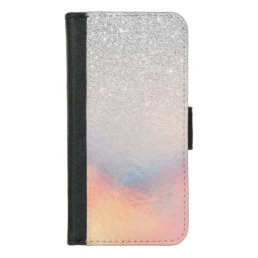 Silver Glitter Iridescent Holographic Gradient iPhone 8/7 Wallet Case