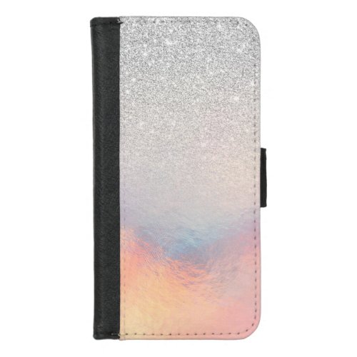 Silver Glitter Iridescent Holographic Gradient iPhone 87 Wallet Case