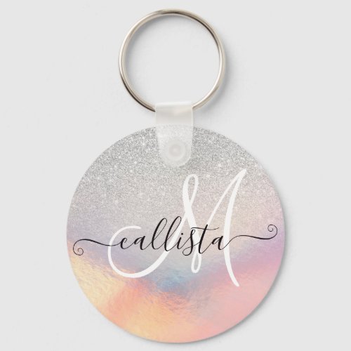 Silver Glitter Iridescent Holographic Gradient Keychain