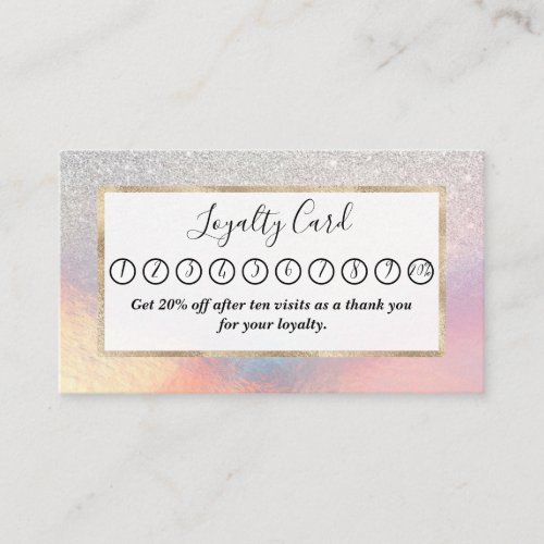 Silver Glitter Iridescent Holographic Gradient Loyalty Card