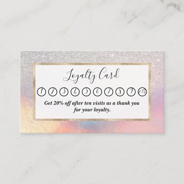 Silver Glitter Iridescent Holographic Gradient Loyalty Card (Front)