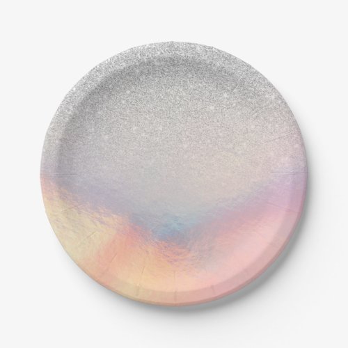 Silver Glitter Iridescent Holographic Gradient Paper Plates