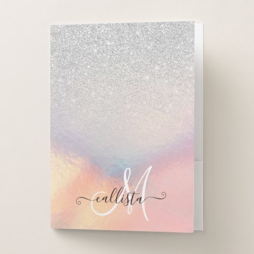 Silver Glitter Iridescent Holographic Gradient Pocket Folder