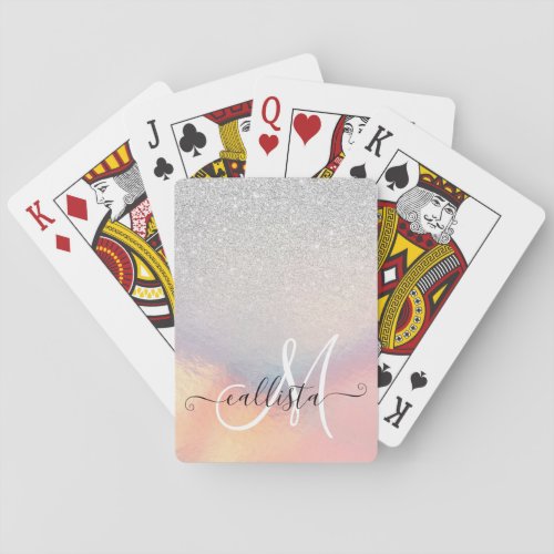 Silver Glitter Iridescent Holographic Gradient Poker Cards