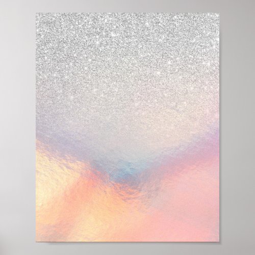Silver Glitter Iridescent Holographic Gradient Poster