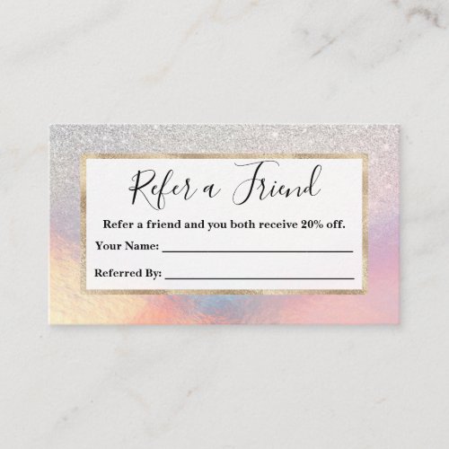 Silver Glitter Iridescent Holographic Gradient Referral Card