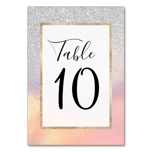 Silver Glitter Iridescent Holographic Gradient Table Number