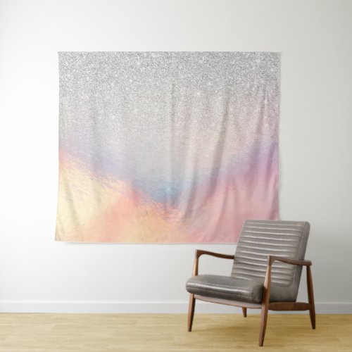 Silver Glitter Iridescent Holographic Gradient Tapestry