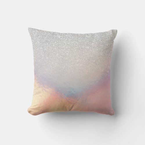 Silver Glitter Iridescent Holographic Gradient Throw Pillow