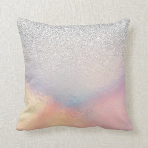Silver Glitter Iridescent Holographic Gradient Throw Pillow