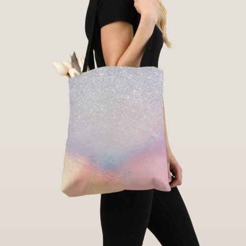 Silver Glitter Iridescent Holographic Gradient Tote Bag