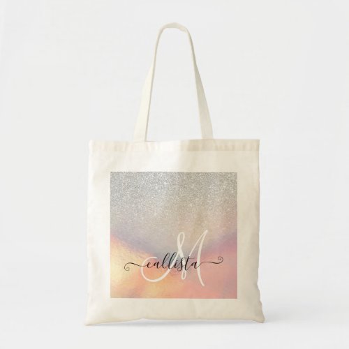 Silver Glitter Iridescent Holographic Gradient Tote Bag
