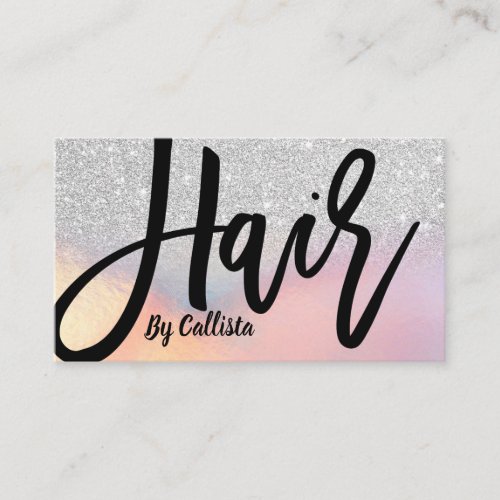 Silver Glitter Iridescent Holographic Hair Stylist Business Card