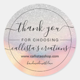 Silver Glitter Iridescent Holographic Thank You Classic Round Sticker