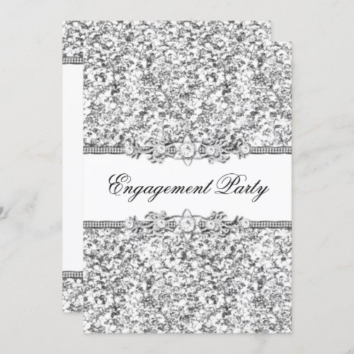 Silver Glitter  Jewel Engagement Party Invite
