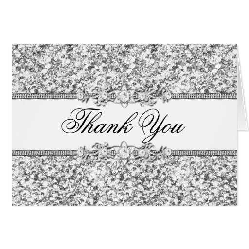 Silver Glitter & Jewel Thank You Card | Zazzle