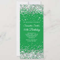 Silver Glitter Kelly Green 50th Birthday Invitation