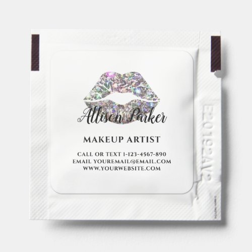 Silver Glitter Kiss Lips Makeup Artist Business Hand Sanitizer Packet