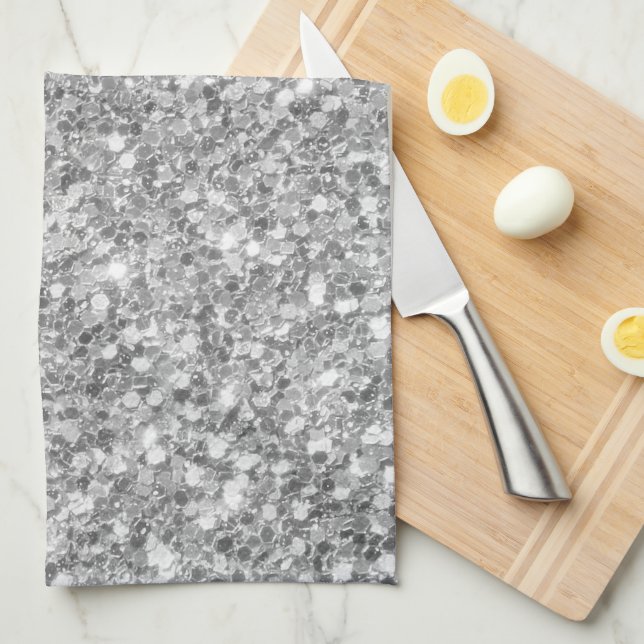 Silver Glitter Kitchen Towel (Quarter Fold)