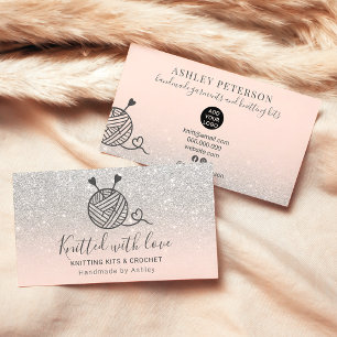 Silver glitter knitting crochet yarn handmade business card