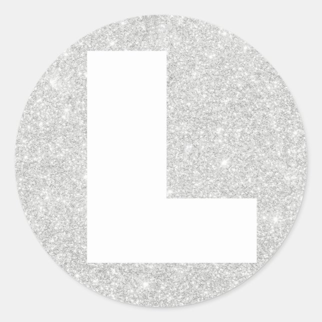 Silver Glitter L Initial Classic Round Sticker (Front)