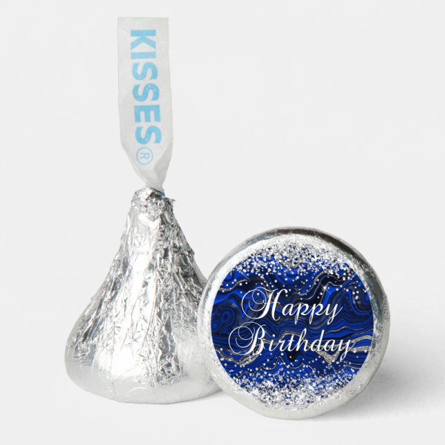 Silver Glitter Lapis Lazuli Happy Birthday Hershey®'s Kisses® (Front)
