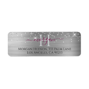 Silver Glitter & Large Monogram, Maroon Name Label