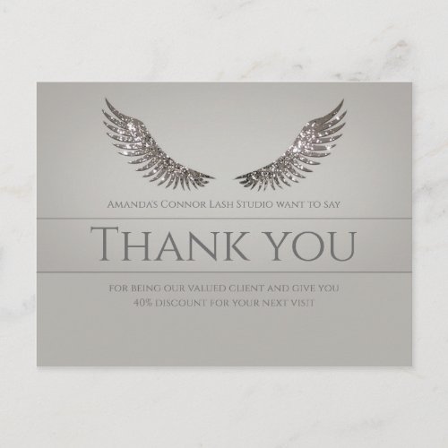 Silver Glitter Lash Wings Thank You Discount Gift Postcard