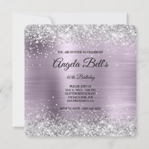 Silver Glitter Lavender Foil Fancy Monogram Invitation