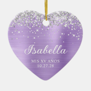 Silver Glitter Lavender Foil Mis XV Anos Photo Ceramic Ornament