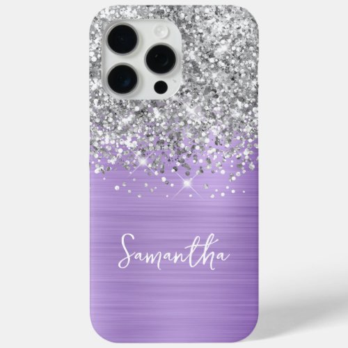 Silver Glitter Lavender Glam Name iPhone 15 Pro Max Case