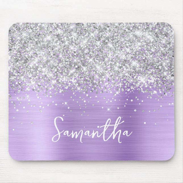 Silver Glitter Lavender Glam Name Mouse Pad (Front)