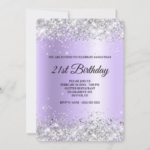 Silver Glitter Lavender Satin Foil 21st Birthday Invitation