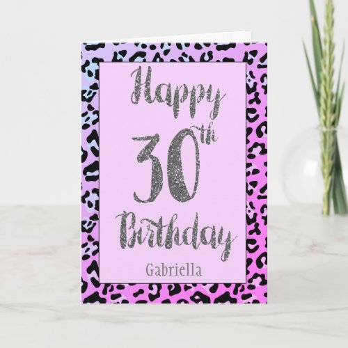 Silver Glitter Leopard Animal Print 30th Birthday Card