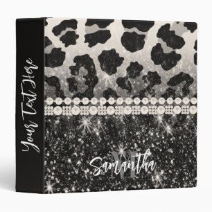 Silver Glitter Leopard Print 3 Ring Binder