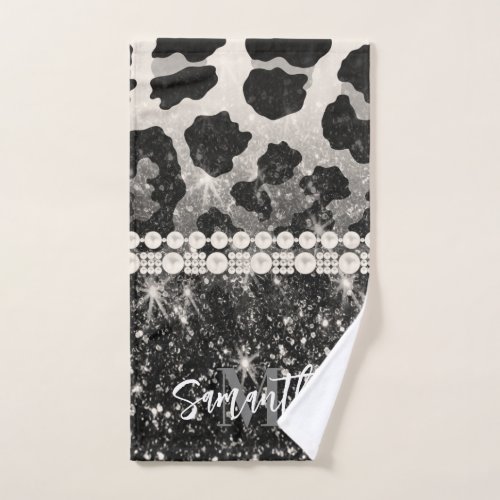 Silver Glitter Leopard Print Bath Towel Set