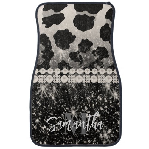 Silver Glitter Leopard Print Car Floor Mat